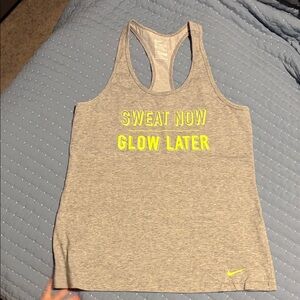 Nike Women's Heather Gray Tank Top with Neon Yellow Print